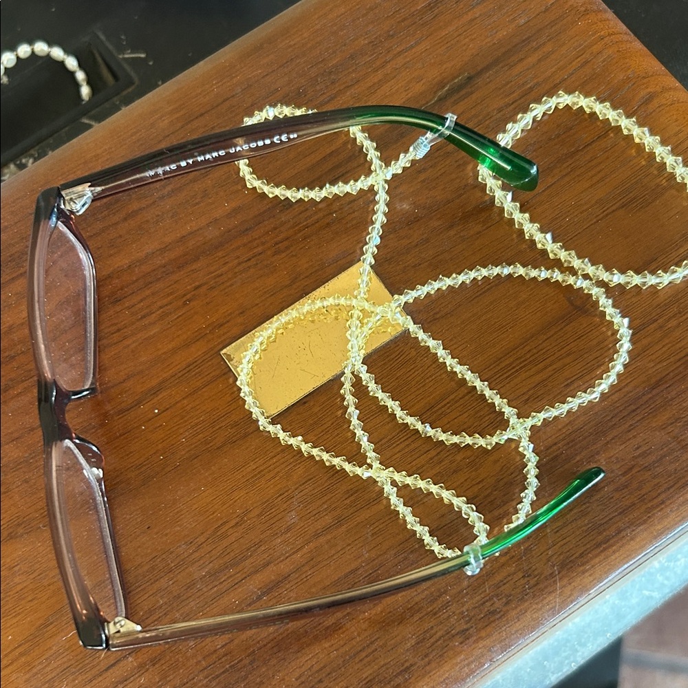 Handcrafted yellow glass bead Glasses Chain and matching stretch bracelet